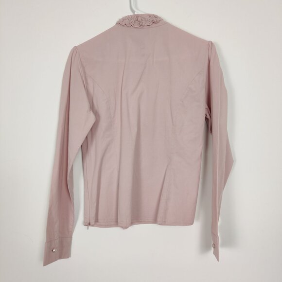 Famelin Women's Blouse Size 2 Pink Pearl Lace Mock Neck Business Casual Elegant - Picture 8 of 11